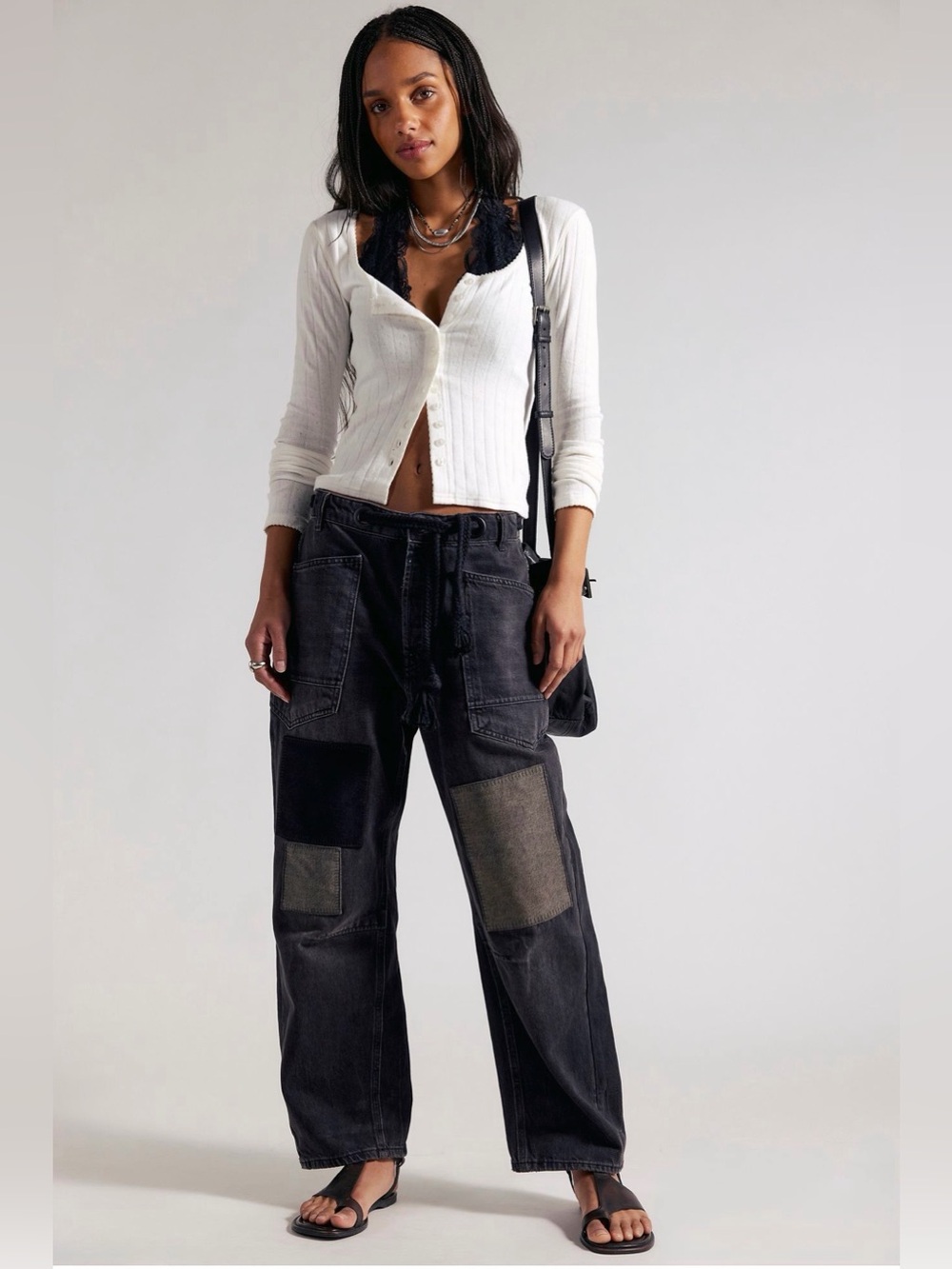 NWOT Free People We The Free Moxie Pull On Denim Barrel Night Hawk Black Size 31
